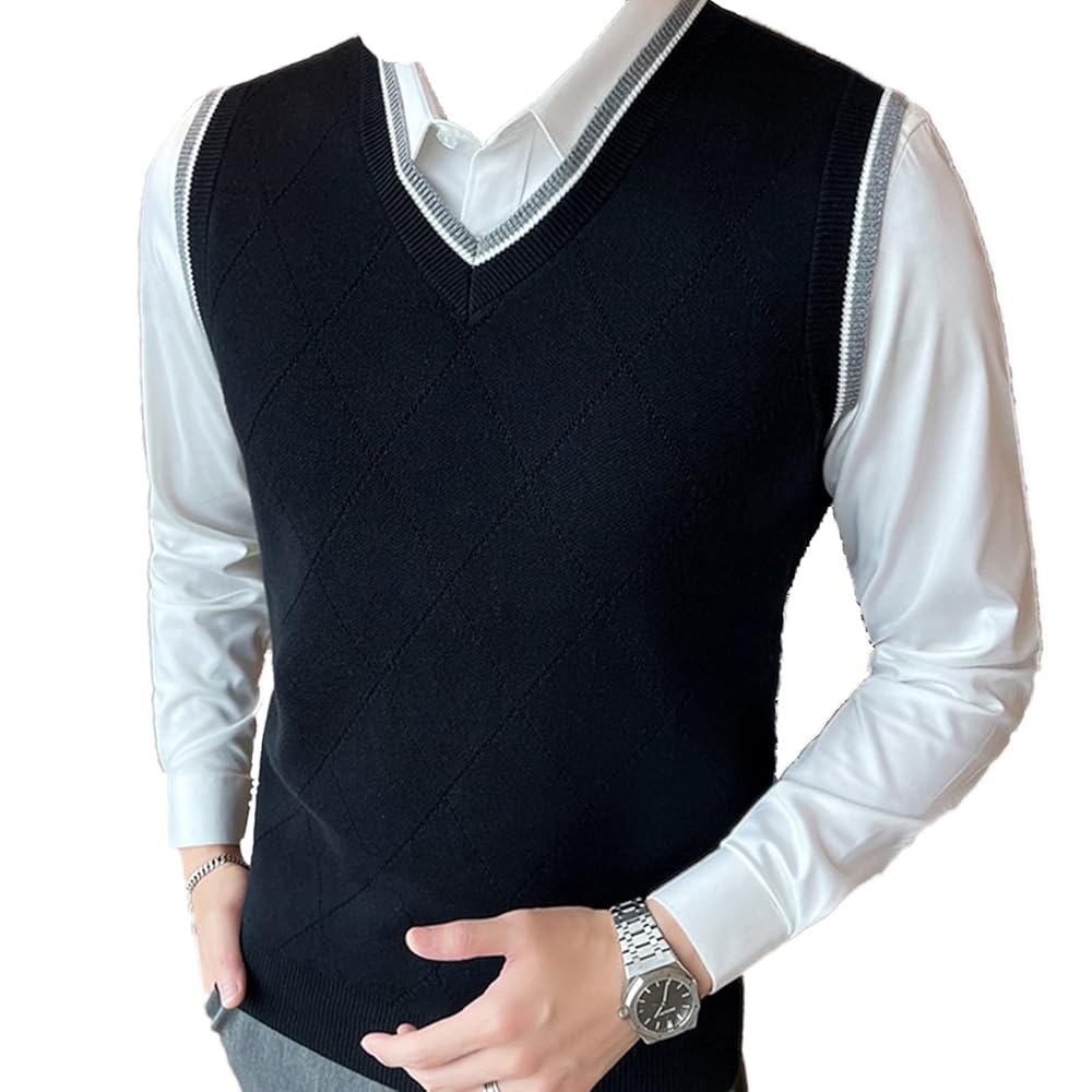 メンズウェア made in USA MELROSE Vneck sweat vest 1811-CBS-Heather-Navy_2592x.